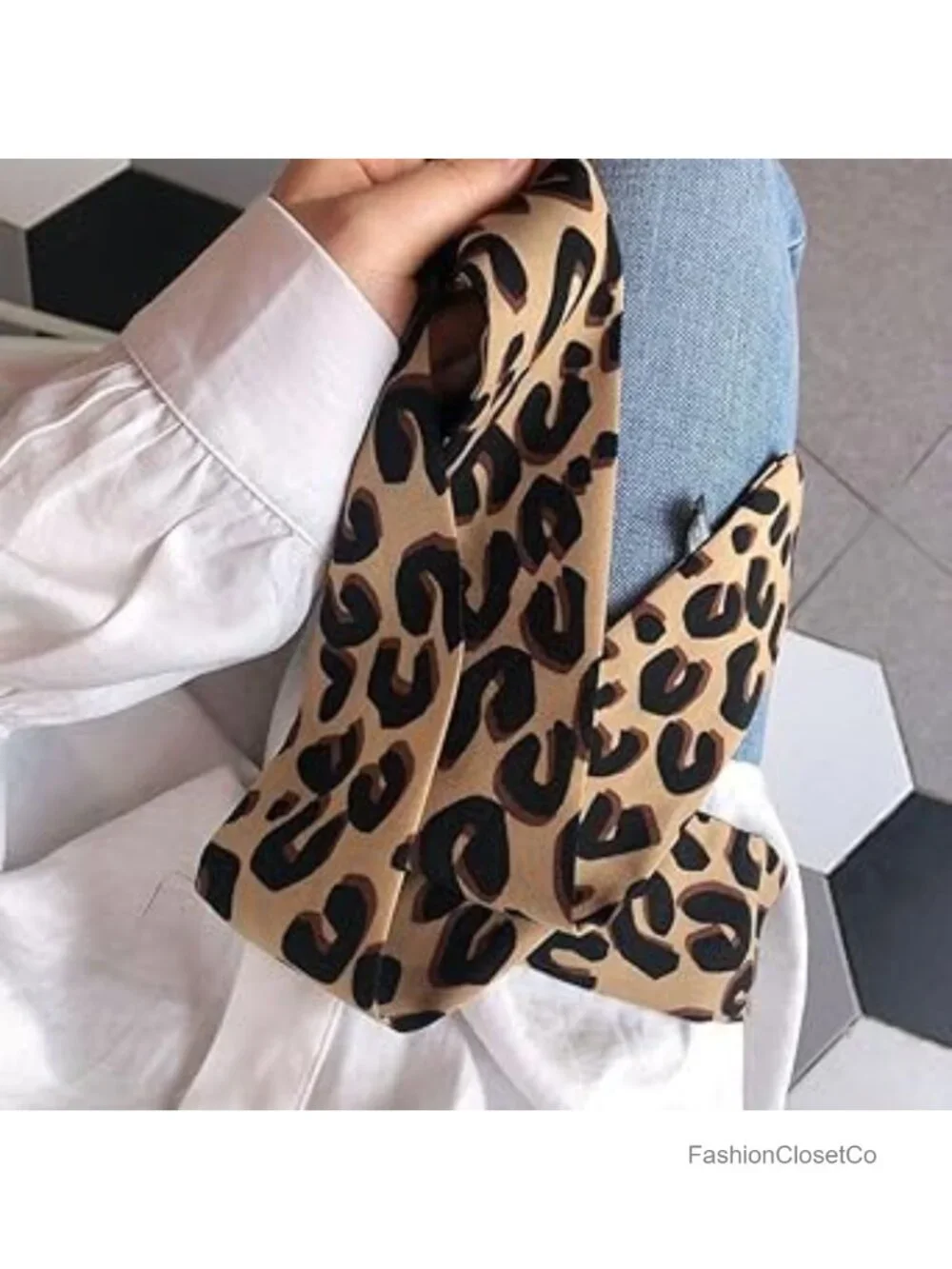 3 Piece Leopard Print Scarf Set Neck Tie Hairband Purse Scarf Polyester
